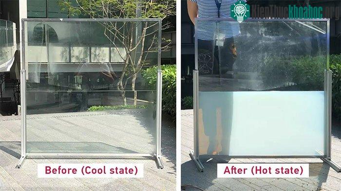 Ảnh trước và sau của một cửa sổ thông minh, nửa dưới của cửa sổ được tích hợp công nghệ mới.