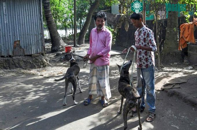 Joton Rabidas (phải) là một trong những người chăn nuôi chó Sarail cuối cùng ở Bangladesh.