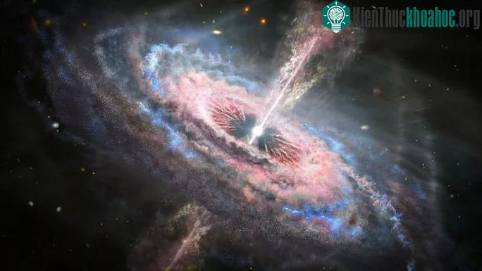 Hỉnh ảnh mô tả một thiên hà xa xôi với trái tim là một quasar "quái vật"