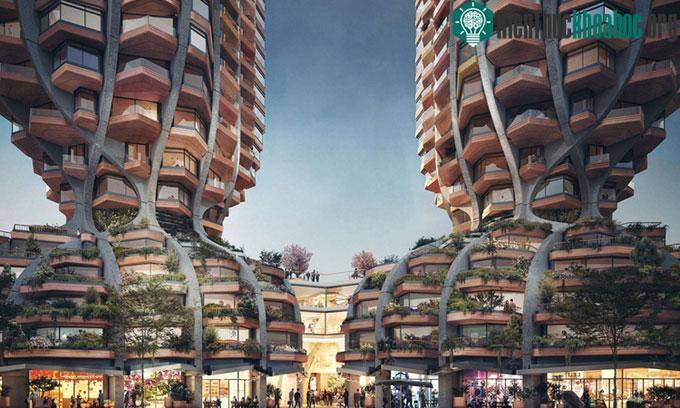 Các ban công của hai tòa nhà ở Vancouver phủ đầy cây xanh.