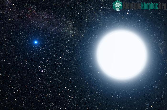 Ảnh vẽ minh họa hệ Sirius. Sirius A là ngôi sao lớn hơn Sirius B.