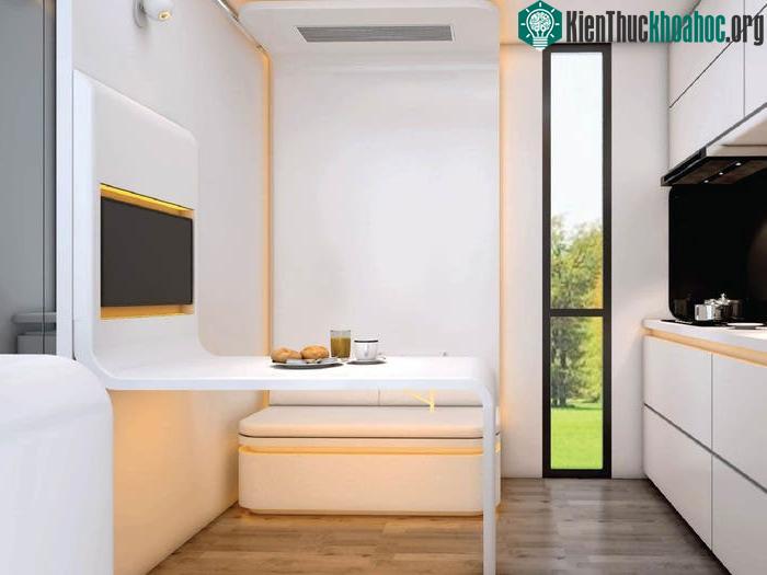Nội thất bao gồm hệ thống hút mùi, bồn rửa trong nhà bếp, bàn ăn, ghế sofa...