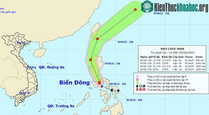Dự báo đường đi và vùng ảnh hưởng của bão Choi - wan.