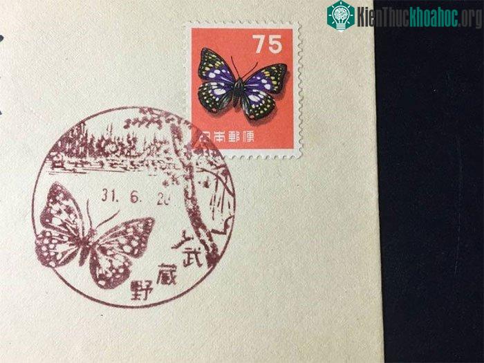 Tem có in hình bướm hoàng đế tím.