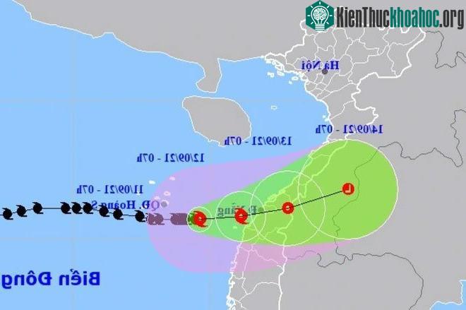 Vị trí và hướng di chuyển của bão số 5.