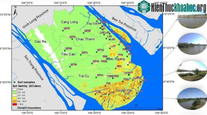 Chỉ số nhiễm mặn được trích xuất và phân tích từ hình ảnh vệ tinh.