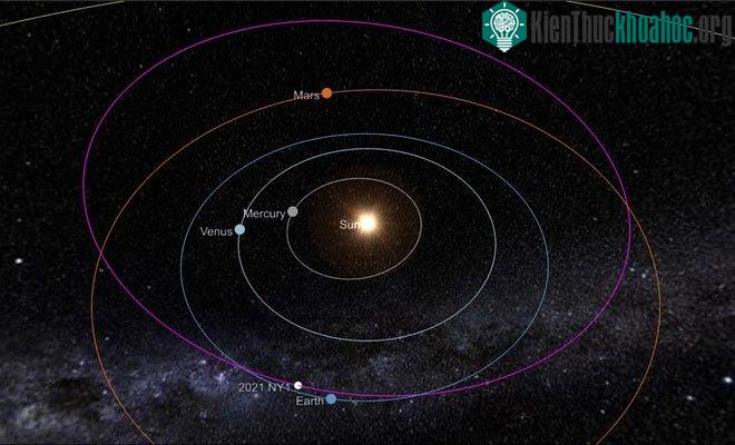 Mô phỏng 3D vị trí hiện tại của 2021 NY1 trong Hệ Mặt trời.