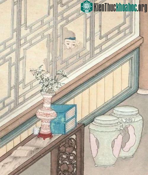 Ánh mắt kinh hãi của Vương Sinh được tác giả khắc họa trong bức tranh "Nhòm cửa thấy quỷ"