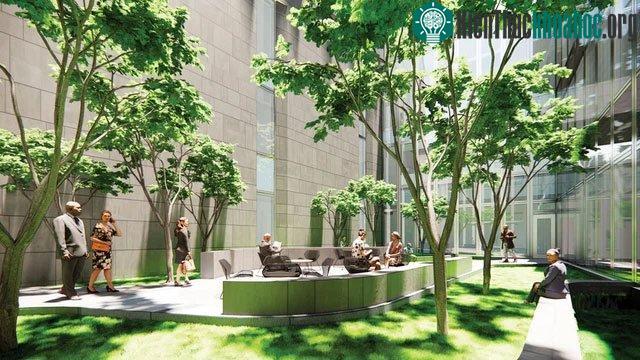 Những khoảng sân với màu xanh mát mắt của cây cối