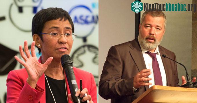 Maria Ressa (trái) và Dmitry Muratov.
