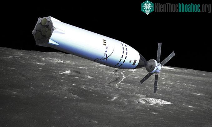 Mô phỏng tàu quỹ đạo Orion kết hợp với tàu đổ bộ Starship.