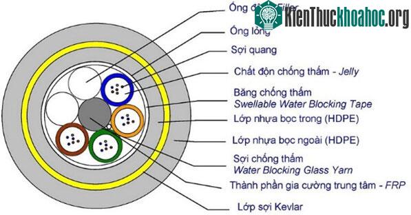 Cấu tạo của sợi cáp quang biển.