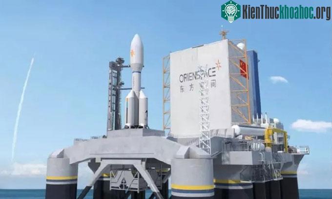 Mô phỏng tên lửa Gravity 1 chuẩn bị cất cánh từ bệ phóng trên biển.