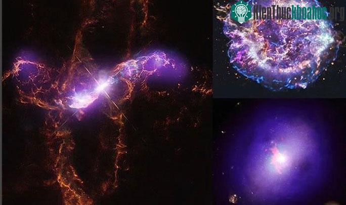 R Aquarii (trái), Cassiopeia A (phía trên bên phải) và Abell 2597 (phía dưới bên phải)