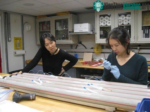 Nhà khoa học phân tích các mẫu nước biển thu thập được từ những đại dương quanh Zealandia.