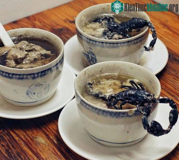 Món súp bọ cạp nguyên con khiến nhiều người khiếp sợ khi nhìn thấy.