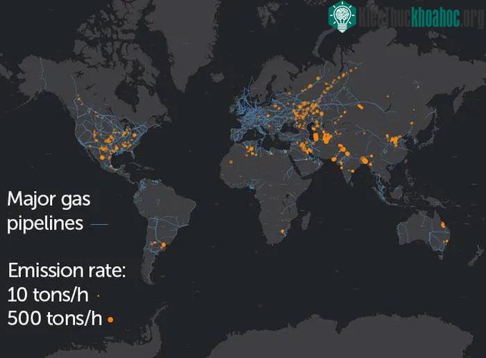 Nơi phát hiện các chất siêu phát methane trong năm 2019–2020.