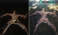 Ảnh Cận cảnh ngôi làng có hình người kỳ quái ở Italia từ trên cao